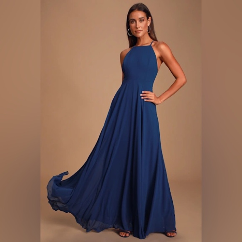 Blue flowy backless maxi dress